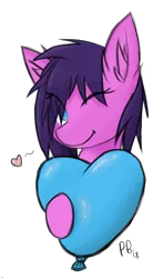 Size: 952x1618 | Tagged: safe, artist:ponballoon, deleted from derpibooru, derpibooru import, oc, oc:jenny, unofficial characters only, earth pony, pony, balloon, female, heart, heart balloon, looking at you, mare, one eye closed, simple background, solo, transparent background, wink
