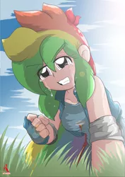 Size: 2894x4093 | Tagged: artist:ryured, clothes, crying, derpibooru import, female, fingerless gloves, gloves, human, humanized, rainbow dash, safe, shirt, solo