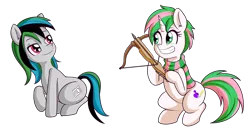 Size: 2811x1483 | Tagged: safe, artist:anibaruthecat, derpibooru import, oc, oc:tennet, unofficial characters only, earth pony, pony, unicorn, crossbow, simple background, smiling, transparent background