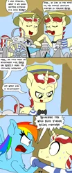 Size: 1000x2400 | Tagged: safe, artist:bjdazzle, derpibooru import, flam, flim, rainbow dash, pegasus, pony, unicorn, friendship university, grannies gone wild, angry, clothes, comic, confrontation, female, flag, flim flam brothers, las pegasus, male, mare, model, planning, pointing, resort, season 8 homework assignment, shirt, shirt pull, stallion, sweat, talking, wild blue yonder