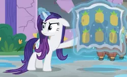 Size: 889x540 | Tagged: safe, derpibooru import, screencap, rarity, pony, unicorn, a rockhoof and a hard place, cropped, female, glowing horn, magic, magic aura, mare, solo, telekinesis, wet, wet mane, wet mane rarity