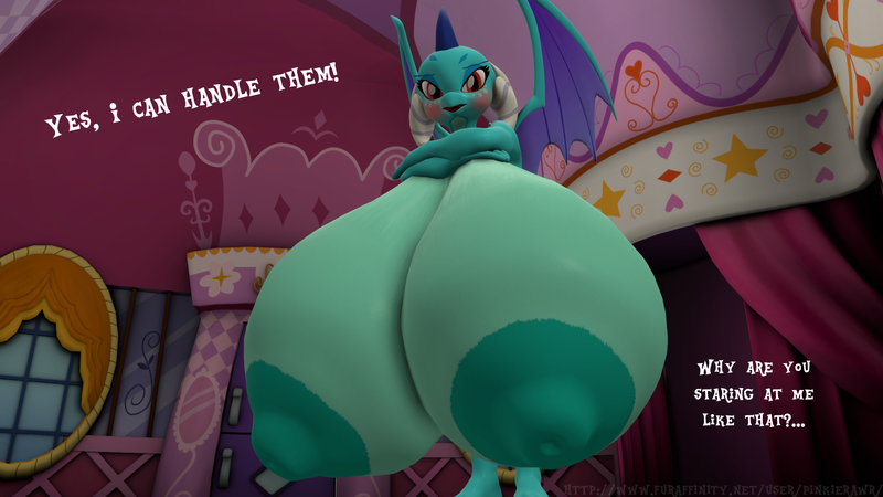 Size: 1920x1080 | Tagged: 3d, anthro, areola, artist:ponkssfmworks, big breasts, blushing, breasts, busty princess ember, carousel boutique, claws, derpibooru import, dialogue, dragon, dragoness, dragon wings, female, horns, huge breasts, impossibly large breasts, looking at you, nipples, nudity, open mouth, princess ember, questionable, solo, solo female, source filmmaker, spread wings, text, wings