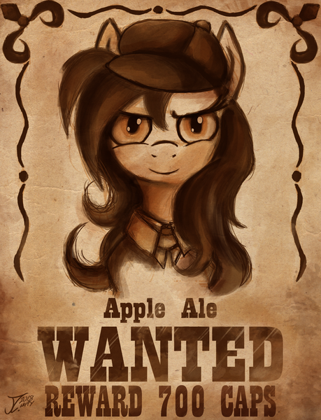 Size: 2042x2671 | Tagged: safe, artist:jamescorck, derpibooru import, oc, oc:appleale, unofficial characters only, earth pony, pony, fallout equestria, fallout, female, hat, mare, reward, sketch, small mare, the hopeful four, wanted poster, western