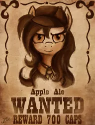 Size: 2042x2671 | Tagged: safe, artist:jamescorck, derpibooru import, oc, oc:appleale, unofficial characters only, earth pony, pony, fallout equestria, fallout, female, hat, mare, reward, sketch, small mare, the hopeful four, wanted poster, western