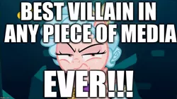 Size: 1024x576 | Tagged: safe, derpibooru import, edit, edited screencap, editor:useraccount, screencap, cozy glow, pegasus, pony, school raze, best villain, best villain ever, biased, cozy glow is not amused, cozybetes, cute, evil, excessive exclamation marks, female, filly, foal, image macro, meme, pure concentrated unfiltered evil of the utmost potency, pure unfiltered evil, solo