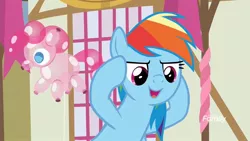 Size: 1920x1080 | Tagged: safe, derpibooru import, screencap, rainbow dash, pony, yakity-sax, balloon, pinkie balloon, solo