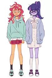 Size: 540x810 | Tagged: safe, artist:freshfriend, derpibooru import, sci-twi, sunset shimmer, twilight sparkle, equestria girls, clothes, converse, female, hoodie, lesbian, scitwishimmer, shipping, shoes, skirt, sneakers, sunsetsparkle