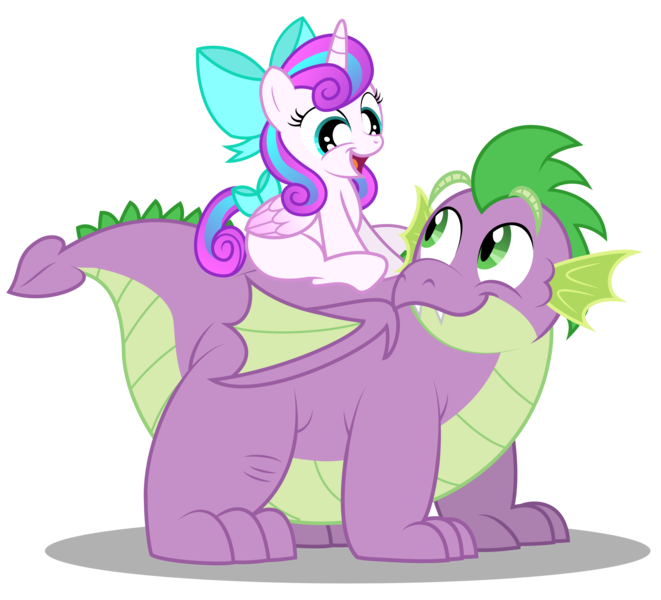 Size: 3783x3433 | Tagged: safe, artist:aleximusprime, derpibooru import, princess flurry heart, spike, alicorn, dragon, pony, flurry heart's story, bow, chubby, cute, duo, fat, fat spike, female, filly, filly flurry heart, flurrybetes, future, hair bow, male, older, older flurry heart, older spike, piggyback ride, plump, ponies riding dragons, riding, simple background, transparent background, vector, winged spike