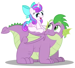 Size: 3783x3433 | Tagged: safe, artist:aleximusprime, derpibooru import, princess flurry heart, spike, alicorn, dragon, pony, flurry heart's story, bow, chubby, cute, duo, fat, fat spike, female, filly, filly flurry heart, flurrybetes, future, hair bow, male, older, older flurry heart, older spike, piggyback ride, plump, ponies riding dragons, riding, simple background, transparent background, vector, winged spike