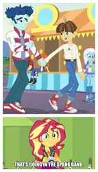 Size: 1864x3264 | Tagged: suggestive, derpibooru import, edit, edited screencap, screencap, curly winds, golden hazel, sandalwood, some blue guy, sunset shimmer, trixie, wiz kid, equestria girls, equestria girls series, forgotten friendship, rollercoaster of friendship, camera, clothes, converse, cropped, female, fujoshi, gay, geode of empathy, holding hands, image macro, imminent masturbation, impact font, jacket, leather jacket, male, meme, shipping, shipping fuel, shoes, smiling, sneakers, text, wizwinds