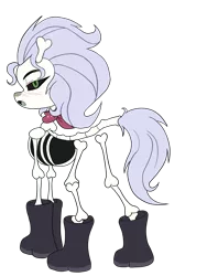 Size: 3024x4032 | Tagged: safe, artist:steelsoul, derpibooru import, skellinore, pony, skeleton pony, the break up breakdown, blushing, bone, boots, female, kerchief, looking at you, looking back, looking back at you, mare, open mouth, plot, shoes, simple background, skeleton, solo, transparent background