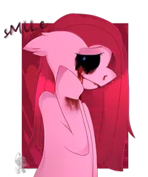 Size: 631x754 | Tagged: artist:lunaticlily13, blood, derpibooru import, grimdark, pinkamena diane pie, pinkie pie, smiling