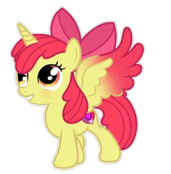 Size: 1192x1216 | Tagged: alicorn, alicornified, apple bloom, artist:serathrix, bloomicorn, colored wings, colored wingtips, derpibooru import, race swap, safe, simple background, solo, transparent background