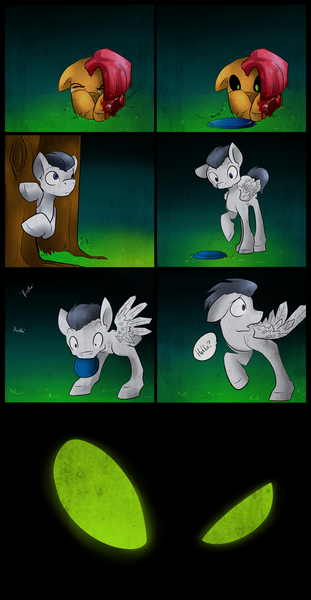 Size: 2048x3945 | Tagged: grimdark, artist:polkadot-creeper, derpibooru import, babs seed, rumble, ask blanked babs, story of the blanks, comic, eyes closed, female, floppy ears, forest, male, speech bubble