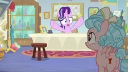 Size: 1280x720 | Tagged: safe, derpibooru import, screencap, cozy glow, starlight glimmer, pegasus, pony, marks for effort, butt, cozy glutes, female, filly, foal, plot, pure concentrated unfiltered evil of the utmost potency