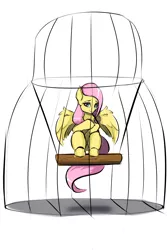 Size: 3000x4500 | Tagged: safe, artist:kittytitikitty, derpibooru import, fluttershy, pegasus, pony, cage, solo, symbolism