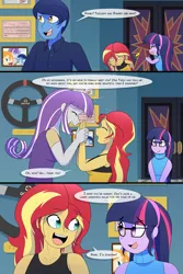 Size: 1000x1500 | Tagged: safe, artist:jase1505, artist:verumtee, deleted from derpibooru, derpibooru import, night light, pear butter, sci-twi, sunset shimmer, twilight sparkle, twilight velvet, comic:confessions, series:sunlight horizons, equestria girls, alternate hairstyle, comic, equestria girls-ified, female, lesbian, scitwishimmer, shipping, sunsetsparkle