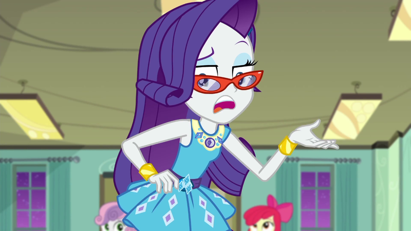 Size: 1280x720 | Tagged: safe, derpibooru import, screencap, apple bloom, rarity, sweetie belle, equestria girls, equestria girls series, happily ever after party, bracelet, geode of shielding, glasses, happily ever after party: rarity, jewelry, magical geodes, rarity's glasses