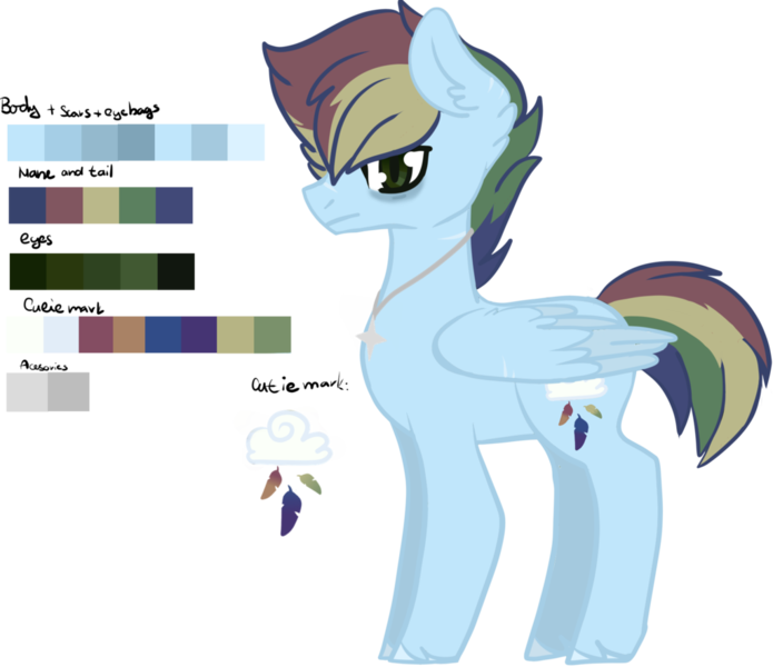 Size: 1024x884 | Tagged: safe, artist:chrissydrawscz, derpibooru import, oc, oc:cloudius featherrain, unofficial characters only, pegasus, pony, color palette, jewelry, male, necklace, offspring, parent:rainbow dash, parent:soarin', parents:soarindash, simple background, solo, stallion, transparent background, unshorn fetlocks