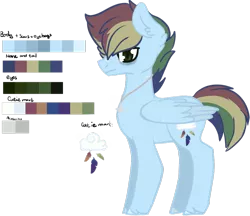 Size: 1024x884 | Tagged: safe, artist:chrissydrawscz, derpibooru import, oc, oc:cloudius featherrain, unofficial characters only, pegasus, pony, color palette, jewelry, male, necklace, offspring, parent:rainbow dash, parent:soarin', parents:soarindash, simple background, solo, stallion, transparent background, unshorn fetlocks