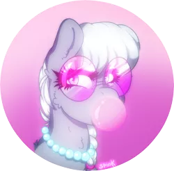 Size: 1666x1637 | Tagged: safe, artist:aaa-its-spook, derpibooru import, silver spoon, earth pony, pony, accessories, bubblegum, chewing gum, female, filly, food, glasses, gum, jewelry, necklace