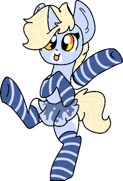 Size: 433x633 | Tagged: safe, artist:nootaz, derpibooru import, oc, oc:nootaz, unofficial characters only, pony, clothes, cute, miniskirt, nootabetes, ocbetes, simple background, skirt, socks, solo, striped socks, thigh highs, transparent background