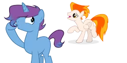 Size: 3000x1500 | Tagged: safe, artist:mikoneerd, derpibooru import, oc, oc:fenix, oc:party thrill, unofficial characters only, pegasus, pony, unicorn, male, offspring, parent:party favor, parent:pinkie pie, parent:spitfire, parent:thunderlane, parents:partypie, parents:spitlane, simple background, stallion, transparent background