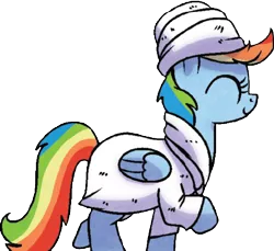 Size: 437x401 | Tagged: safe, artist:agnesgarbowska, derpibooru import, idw, rainbow dash, pony, ponyville mysteries, spoiler:comic, spoiler:comicponyvillemysteries4, background removed, bathrobe, clothes, cute, female, mare, official comic, robe, simple background, solo, towel, transparent background