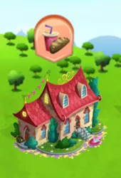 Size: 259x380 | Tagged: bunting, derpibooru import, gameloft, group quest, house, limited-time story, safe, the anonymous campsite, the parent map