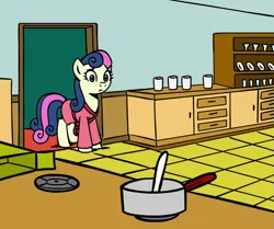 Size: 945x790 | Tagged: safe, artist:megasweet, derpibooru import, edit, bon bon, sweetie drops, earth pony, pony, bathrobe, bon bon is not amused, chocolate pudding, clopwork, clothes, cooking, crossover, female, food, glass, house, i've lost control of my life, indoors, kitchen, lost control of my life, making chocolate pudding, mare, meme, parody, plate, pot, pudding, robe, rugrats, secret, solo, stove, unamused