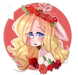 Size: 1154x1118 | Tagged: safe, artist:emily-826, derpibooru import, oc, oc:poppy glowest, unofficial characters only, earth pony, pony, bust, female, floral head wreath, flower, mare, portrait, simple background, solo, transparent background