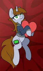 Size: 1844x3080 | Tagged: safe, artist:niggerdrawfag, derpibooru import, oc, oc:littlepip, pony, unicorn, fallout equestria, fanfic, body pillow design, clothes, commission, cutie mark, fanfic art, female, heart, hooves, horn, mare, solo, vault suit