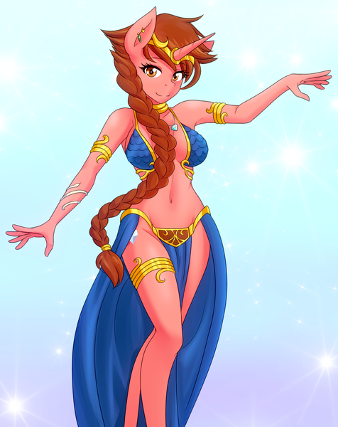 Size: 1585x2000 | Tagged: anthro, artist:jonfawkes, belly button, belly dancer, belly dancer outfit, bikini, braid, breasts, clothes, derpibooru import, ear piercing, earring, female, genie, jewelry, oc, oc:ruby quartz, piercing, shantae, slave outfit, solo, suggestive, swimsuit, unofficial characters only