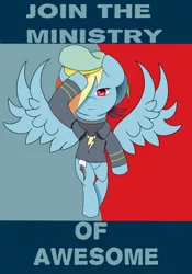 Size: 2100x3000 | Tagged: artist:cocoapossibility, derpibooru import, fallout equestria, hat, ministry mares, ministry of awesome, poster, propaganda, rainbow dash, safe, salute