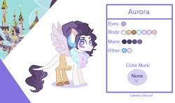 Size: 1023x601 | Tagged: artist:onedayhm, color palette, derpibooru import, draconequus, draconequus oc, female, hybrid, interspecies offspring, oc, oc:aurora, offspring, parent:discord, parent:princess celestia, parents:dislestia, reference sheet, safe, solo, unofficial characters only