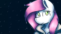 Size: 1920x1080 | Tagged: safe, artist:sugar morning, derpibooru import, oc, oc:sugar morning, unofficial characters only, anthro, anxiety, bust, clothes, depression, female, hoodie, looking up, mare, melancholy, portrait, rain, sad, solo, wallpaper, water