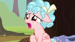 Size: 1280x720 | Tagged: safe, derpibooru import, screencap, cozy glow, pegasus, pony, marks for effort, bow, cozybetes, crying, cute, female, filly, foal, hair bow, open mouth, ringlets, teary eyes, upset