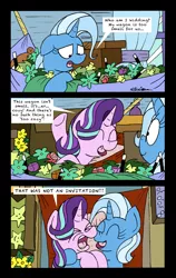 Size: 2015x3196 | Tagged: safe, artist:bobthedalek, derpibooru import, starlight glimmer, trixie, pony, unicorn, road to friendship, boop, comic, cozy, cuddling, duo, female, flower, hammock, hug, inconvenient trixie, mare, non-consensual cuddling, noseboop, personal space invasion, trixie's wagon