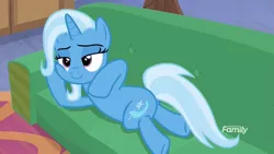 Size: 1920x1080 | Tagged: safe, derpibooru import, screencap, trixie, pony, unicorn, road to friendship, couch, draw me like one of your french girls, female, lidded eyes, mare, side, solo, starlight's office