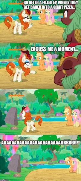 Size: 500x1106 | Tagged: applejack, atop the fourth wall, autumn blaze, cinder glow, derpibooru import, edit, edited screencap, fluttershy, history of power rangers, kirin, linkara, meme, power rangers, power rangers turbo, safe, screencap, sounds of silence, spoiler:s08, summer flare