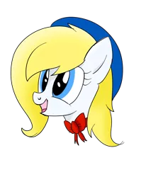Size: 1400x1700 | Tagged: safe, artist:shyshyoctavia, derpibooru import, oc, oc:treble spirit, unofficial characters only, earth pony, pony, blonde, blonde hair, blue eyes, bow, bust, female, gift art, happy, hat, mare, open mouth, sailor hat, simple background, solo, transparent background, yellow hair, yellow mane