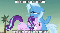 Size: 888x499 | Tagged: safe, derpibooru import, edit, edited screencap, screencap, starlight glimmer, trixie, pony, unicorn, road to friendship, dialogue, duo, duo female, female, image macro, mare, meme, messy mane, trixie yells at everything