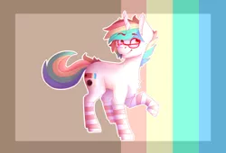 Size: 1024x698 | Tagged: safe, artist:dino_horse, deleted from derpibooru, derpibooru import, oc, oc:instagram, ponified, unofficial characters only, pony, unicorn, clothes, female, glasses, instagram, mare, old drawing, raised hoof, smiling, socks, solo, striped socks