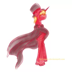 Size: 960x960 | Tagged: alicorn, alicorn oc, artist:fairyrave, blonde, cape, clothes, colored sketch, derpibooru import, hat, magician outfit, male, oc, oc:dragon tongue, safe, simple background, smug, solo, stallion, top hat, white background