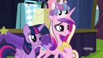 Size: 1920x1080 | Tagged: safe, derpibooru import, screencap, princess cadance, princess flurry heart, twilight sparkle, twilight sparkle (alicorn), alicorn, pony, road to friendship, aunt and niece, auntie twilight, baby, baby pony, female, filly, foal, hoof on chest, mare, mother and daughter