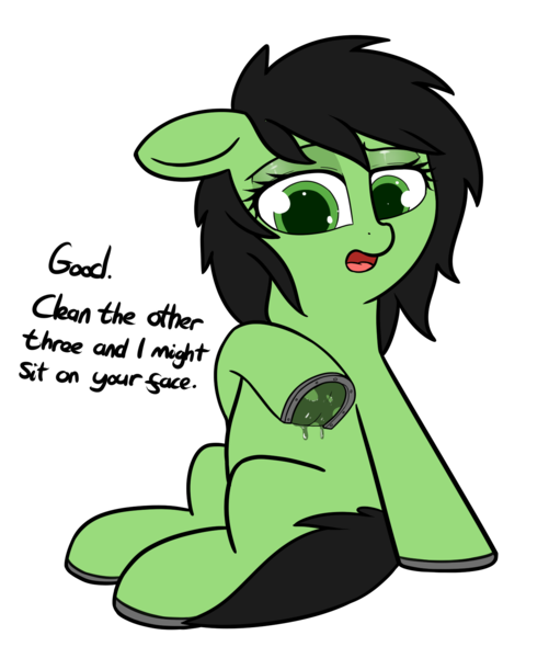 Size: 1363x1633 | Tagged: suggestive, artist:cutelewds, derpibooru import, oc, oc:anonfilly, earth pony, pony, female, femdom, fetish, filly, foaldom, hoof fetish, hoof licking, horseshoes, licking, simple background, text, transparent background, underhoof