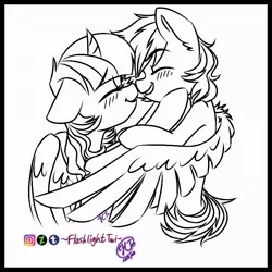 Size: 768x768 | Tagged: safe, artist:flashlighttwi, derpibooru import, rainbow dash, twilight sparkle, twilight sparkle (alicorn), alicorn, pegasus, pony, blushing, boop, female, happy, hug, lesbian, noseboop, shipping, smiling, twidash, winghug