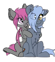 Size: 1280x1453 | Tagged: safe, artist:spoopygander, derpibooru import, oc, oc:fruitful melody, oc:panne, unofficial characters only, bat pony, pony, :p, background removed, bat pony oc, best friends, chest fluff, duo, duo female, female, heart eyes, huggies, silly, simple background, tongue out, transparent background, wingding eyes