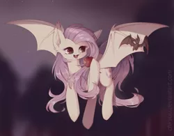 Size: 1600x1251 | Tagged: safe, artist:chimeeri, derpibooru import, fluttershy, bat pony, vampire fruit bat, apple, female, flutterbat, flying, food, mare, race swap