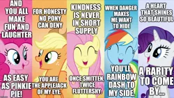 Size: 1280x720 | Tagged: applejack, bad pun, derpibooru import, editor:useraccount, extended theme, fluttershy, image macro, meme, name pun, pinkie pie, pun, rainbow dash, rarity, safe, song reference, theme song